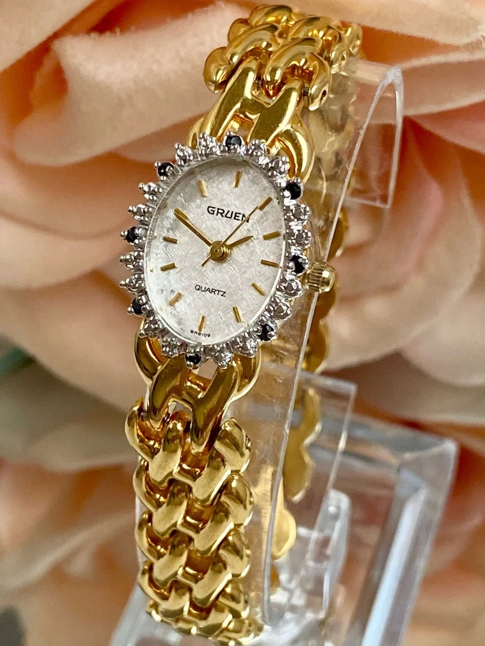 Vintage Gruen Diamond & Sapphire Accented Bezel Cocktail Watch